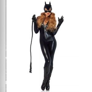 Leg Ave wet Look Catsuit Zip Front Large New Costume